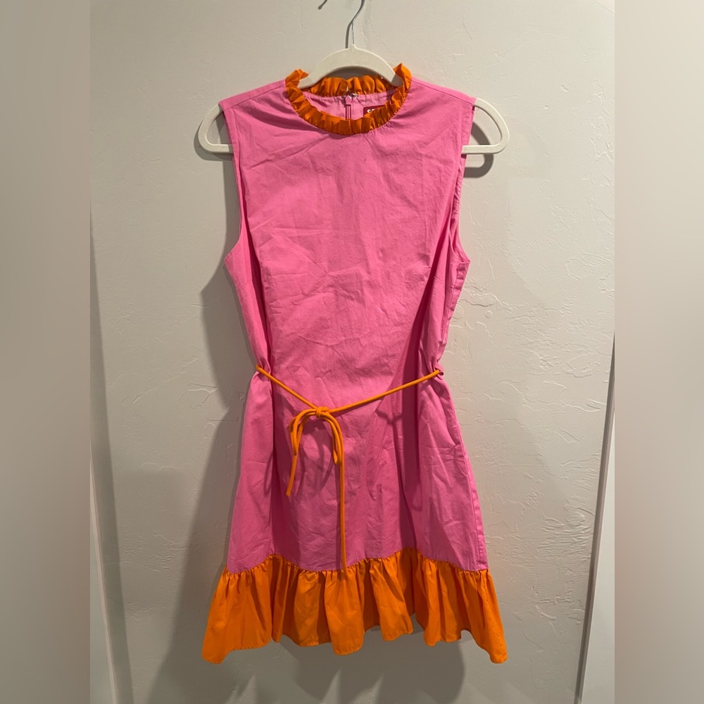 STAUD Carolina Dress in Pink w/Orange Detail - Size 8